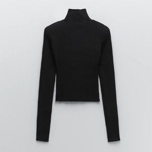 Zara Mock ribbed Turtleneck Black with Shoulder Pads